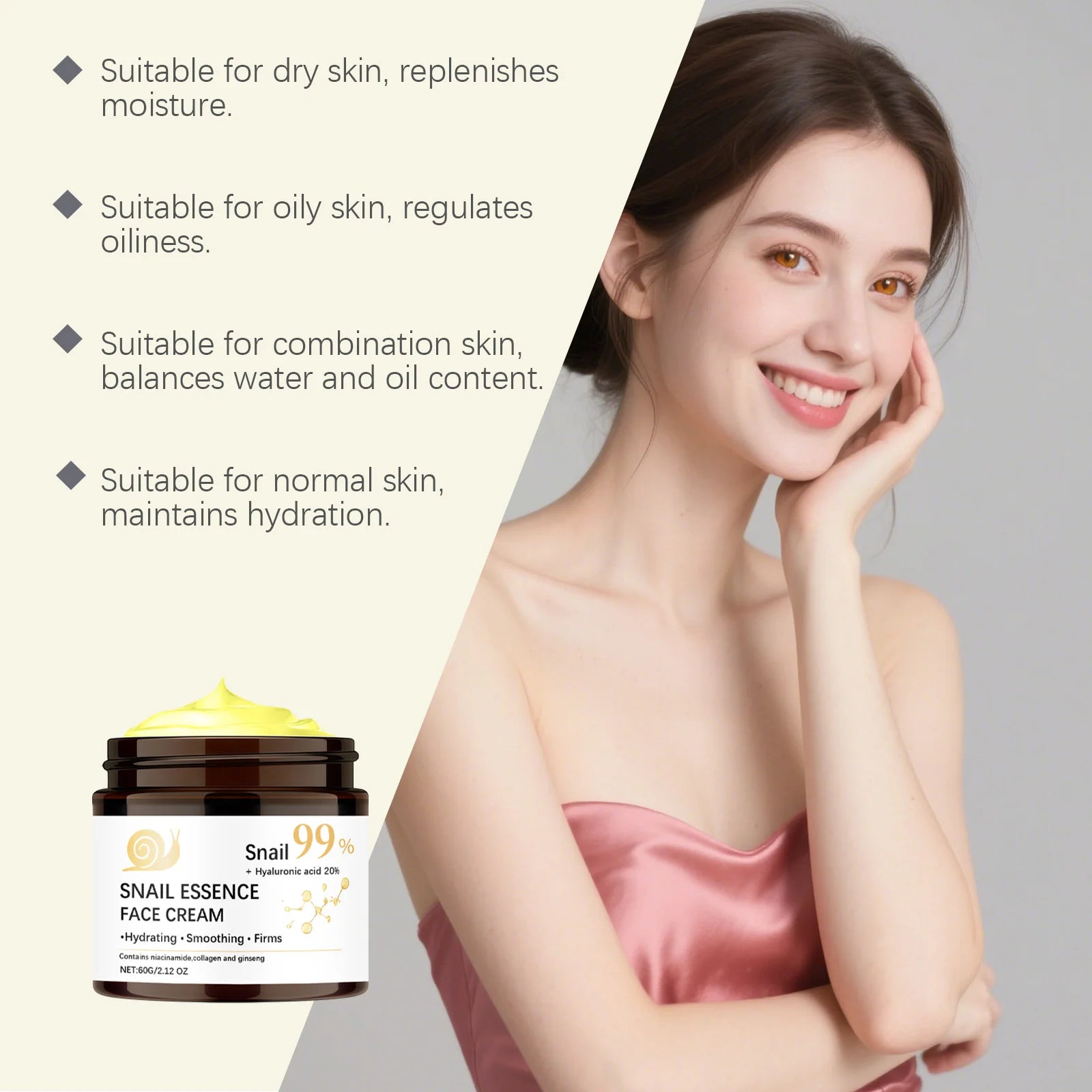 Snail Essence Face Cream Firming Moisturizing Dry Skin Brightening Glowing Smoothing Fade Fine Lines Soothing Repair Face Cream